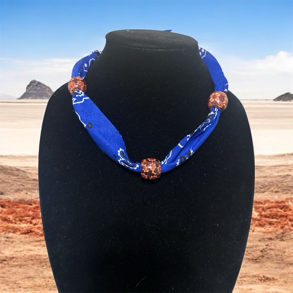 (#31) Handmade Blue and Brown bandana Necklace